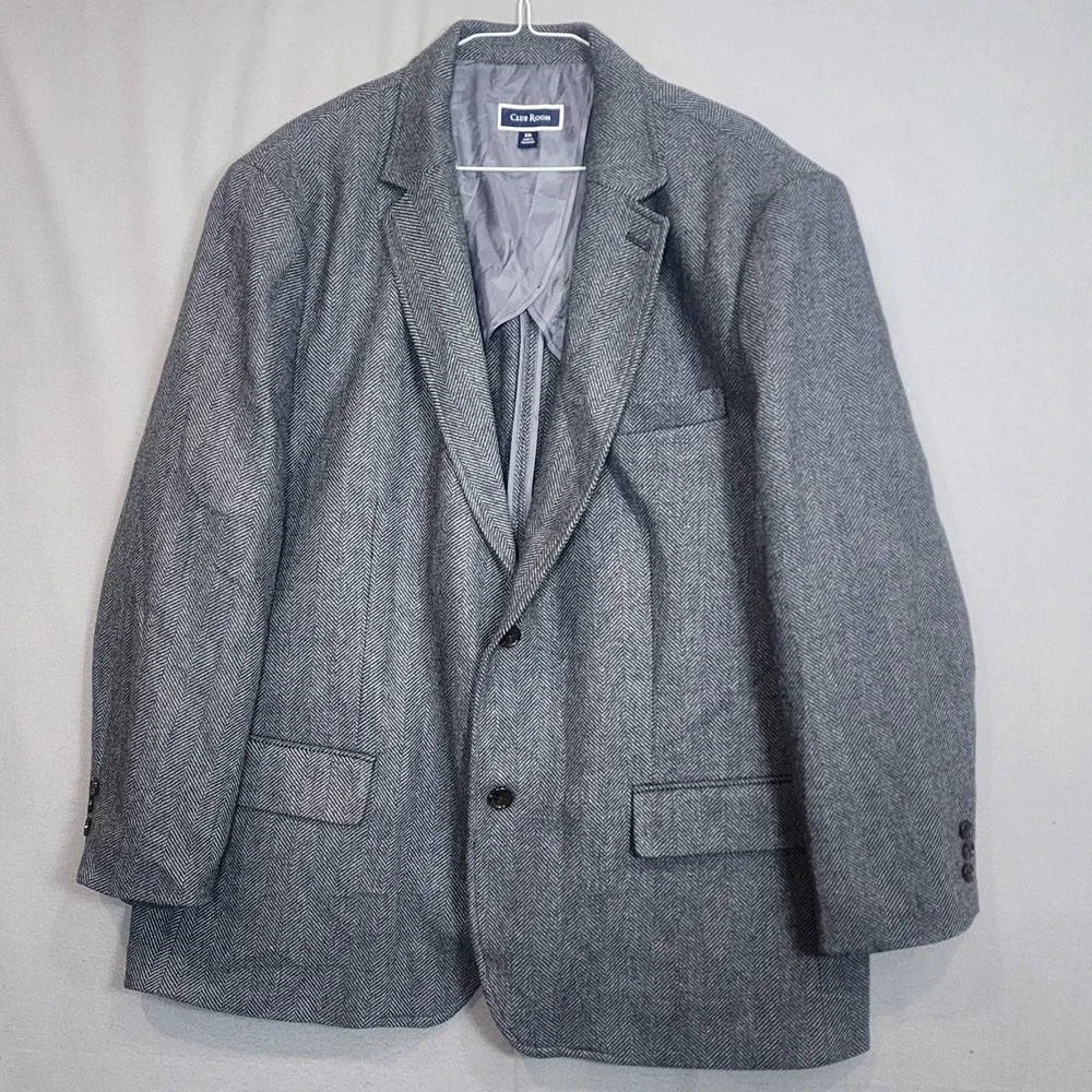 Club Room Blazer Grey Herringbone Wool Blend Mens XXL